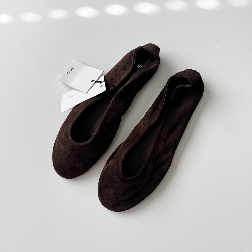MNG Brown Suede Ballet Flats Leather Minimalist Slip On Shoes Size 35/5 NWT - Picture 3 of 7